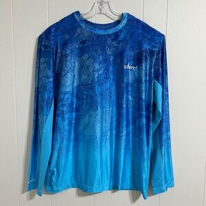 Habit Mens XL Long Sleeve Realtree Wave Blue‎ Solar Factor Fishing Shirt